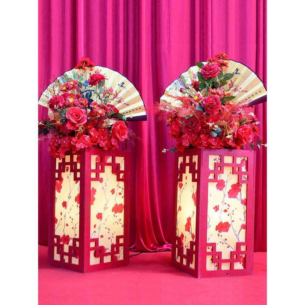 婚庆中式梅花方柱路灯笼婚场景婚礼装饰道引具舞台F77J8TS5现场布
