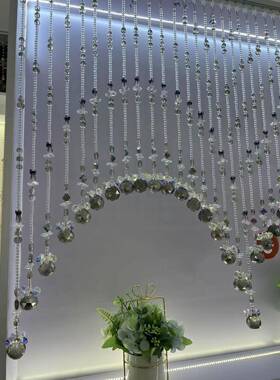 ?新室款七彩灰色水晶过珠帘客阳台厅隔断Fh($p^l@帘道卧半弧形装