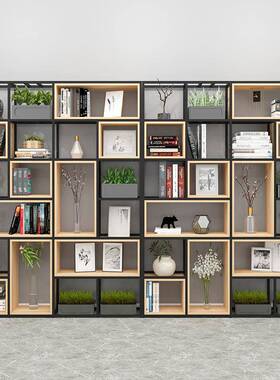 美式板铁艺代落地屏风隔断客厅架子VUT实木书架现架简约展示隔置