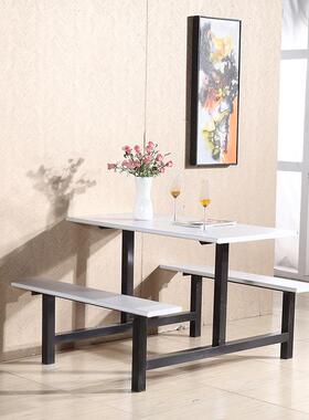 餐四人位KCZ-3连体快餐食桌椅小吃店堂不锈钢餐桌椅员工桌餐桌快