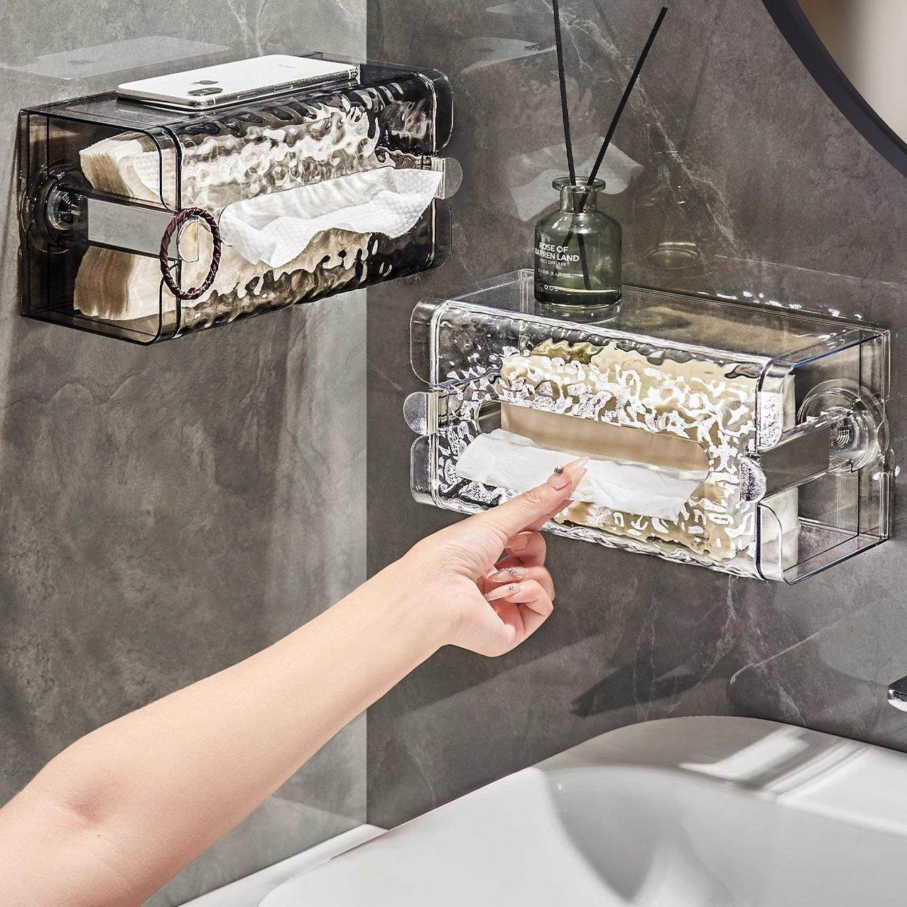 轻奢系纸巾盒吸盘洗脸巾收纳盒家用化妆室纸巾盒厕所卫生纸盒壁挂,收纳整理,洗脸巾收纳盒,淘宝优惠券,粉丝福利购,淘宝优惠卷