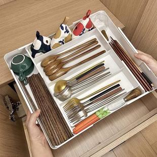 可伸缩抽屉收纳盒,内置分区组织者厨房餐具化妆品杂物室直角盒