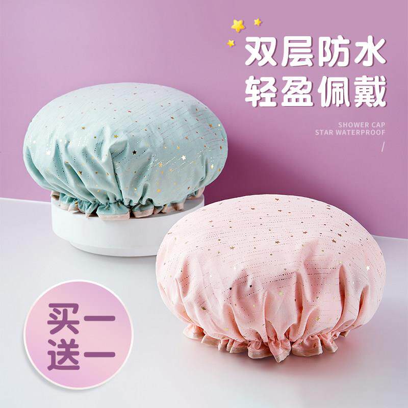 日本进口双层浴帽女防水洗澡家用防油烟头套女童干发膜专用沐浴帽