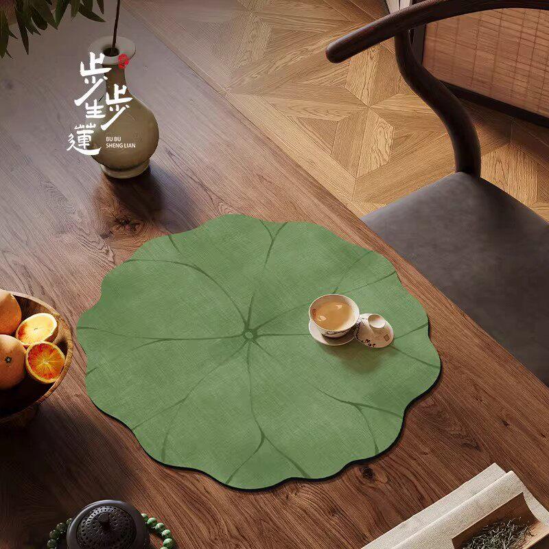 日本精工荷叶圆形茶席绿色茶杯垫硅藻泥吸水茶垫泡茶桌垫隔热餐垫