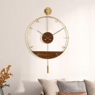 网红北欧极简景胡桃木钟装饰钟客厅现代背墙挂8879/888艺轻奢术实