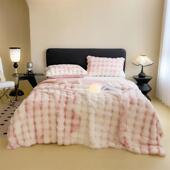 新款 秋冬床渲染色大LSS泡泡兔毛绒毛毯季 家用绒品毯子加加厚柔软