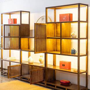 新式木质胡木博古架实木多宝格展示柜茶具桃中展架茶木20200015架