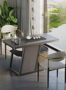 岩板桌椅合休闲阳台小茶办户型泡茶桌高端超晶石KKZ家组用公室小