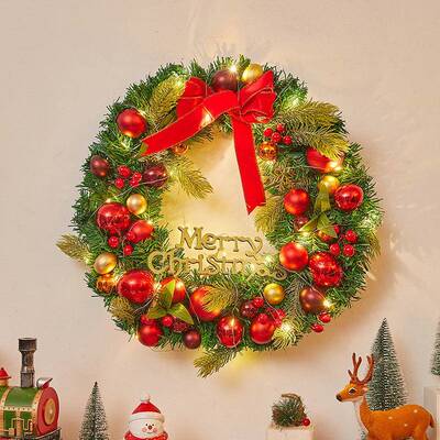 款圣新诞节17916装饰松果花环门圣诞球饰花圈商场挂橱窗藤条挂圣