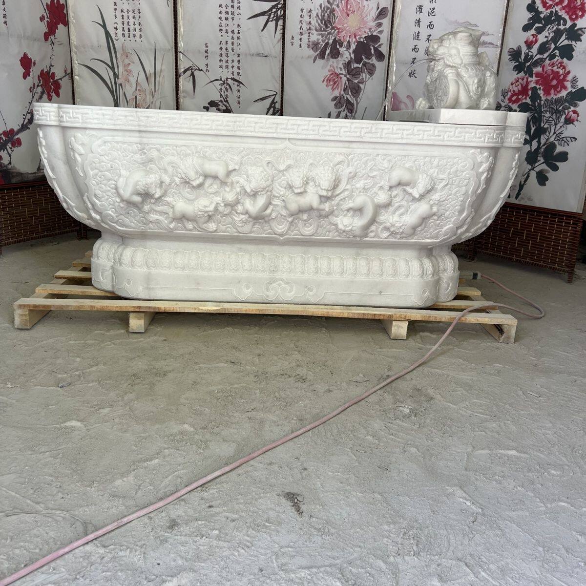 石雕鱼缸花盆庭院汉白玉石槽仿古旧门海室内摆件户外种花养鱼盆景