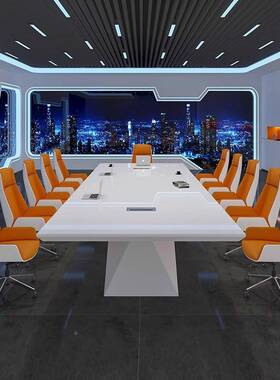 烤漆会椅议桌简现代桌约组合长1111111条桌大白色会议洽谈型桌椅