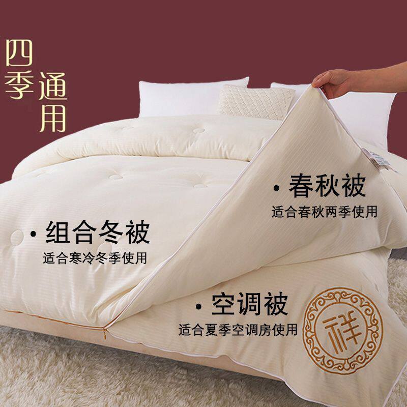 蚕丝被100%桑蚕丝被子母被二合一拉链款刺绣超厚冬被双人加厚婚庆