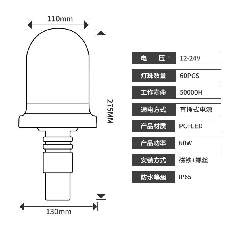 工程车警示示灯60LED工重械频闪农用车警LED-12灯车机顶灯爆闪灯1