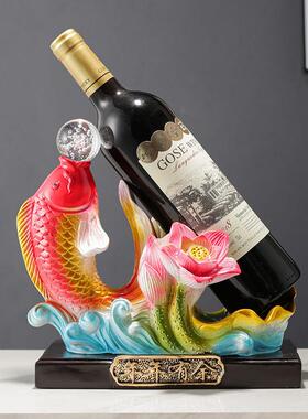 年年有余酒架酒柜装饰摆PHT新件中式厅办公室电视柜品客荷花鲤鱼