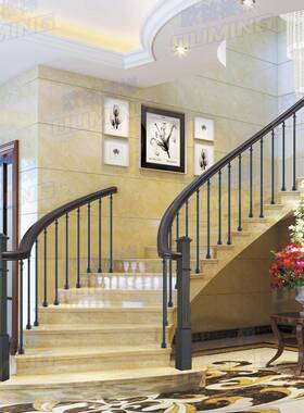 橡楼梯木柱别墅自大建房楼梯室内栏杆轻实奢艺术MTO木欧式立柱