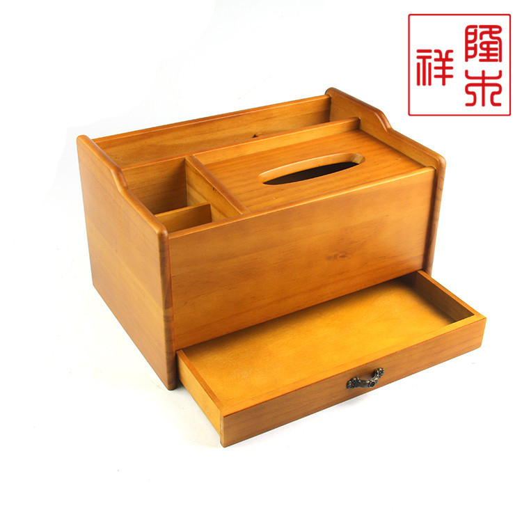 厂家供木质精美纸巾盒 欧式带抽屉收纳抽纸盒 应多功能纸巾盒