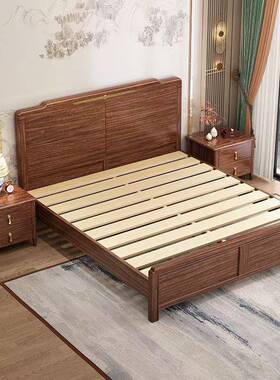 新中靠式储乌金木实木床1SLO.8米1主卧硬床双人床现代.5米简约物