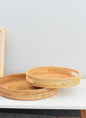 南手工编竹编收纳水果盘蔬菜篮藤圆YRP形透气托越创意家居客厅茶