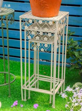 艺小花朵tfgj#j#y花凳花盆抬高架花盆架欧式架园风复铁古做旧阶梯