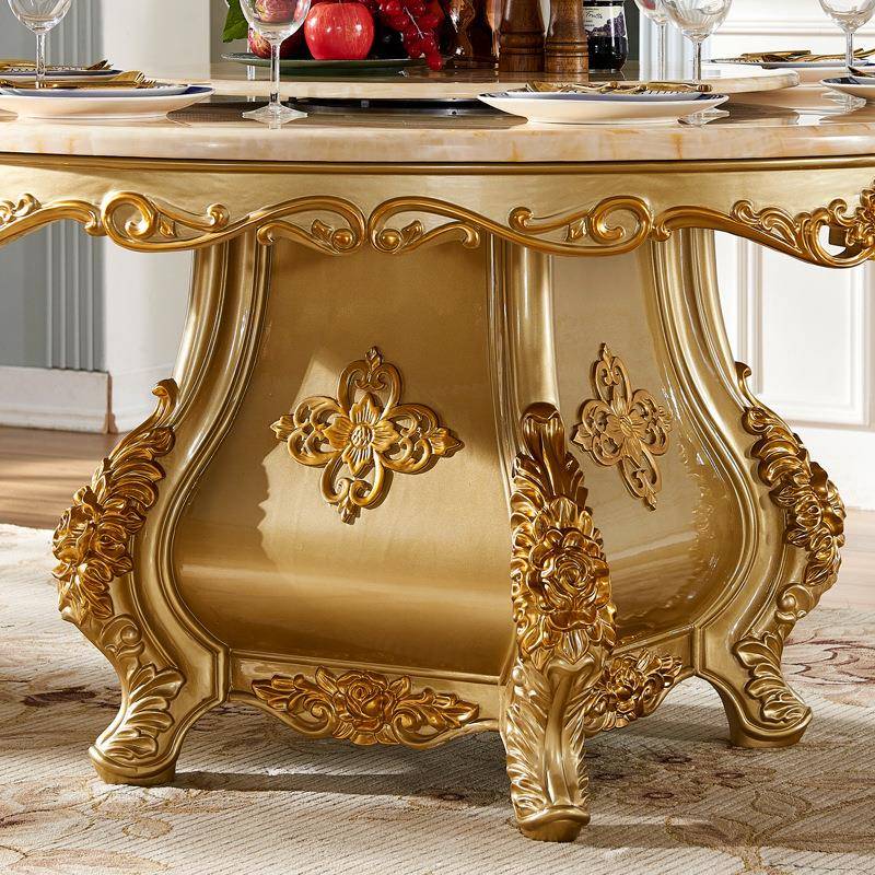 欧式法式餐桌工宫廷餐别墅奢华圆形背实木餐桌雕桌花复古艺靠餐椅