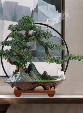 仿真迎客松18032崖柏景摆件创意厅办室玄盆公关景观盆栽装客饰绿