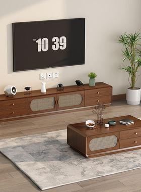 新中式复古藤编几电柜组合家茶客厅靠墙置物柜IWS用多功能视储物