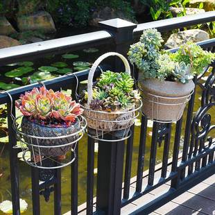 不阳台花盆V22架置物架挂架栏杆吊铁艺钢花架兰架子悬挂锈式护栏