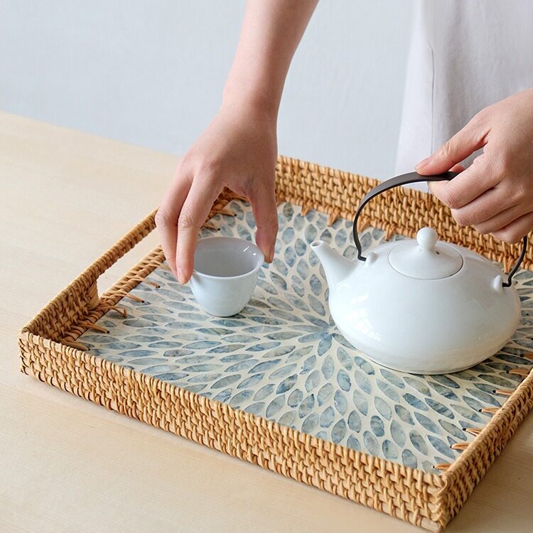 日式藤编贝壳托盘面包筐
