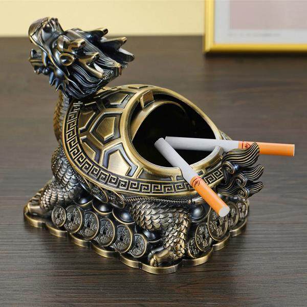 复古烟灰缸创意个性龟吉寓意祥金属防摔龙防CWS防风带盖飞灰大烟