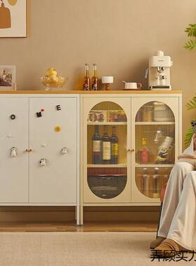 皮柜子现JER代简约子家用客厅墙藤编储物柜靠一体厨房铁茶水柜