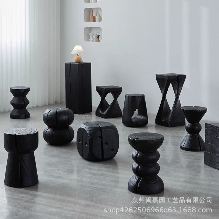 诧寂风碳化原木树桩底座边几