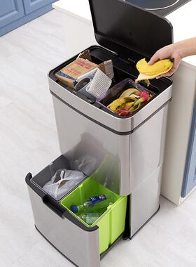 智能66987应式双层多感用厅途分类垃圾桶30L6L不锈钢客厨房办公室