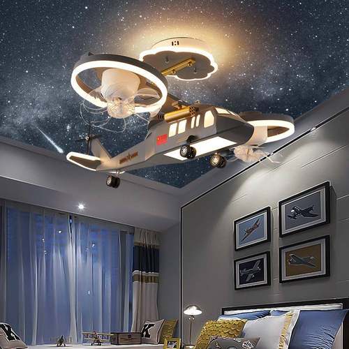 扇创意295儿童房房飞机风灯卡室通装饰直升机航模间吸顶灯男孩卧