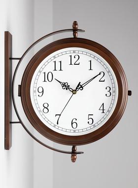 61K挂钟面数字时钟客厅家用两金F76577M7面挂表属3简双约壁钟双面