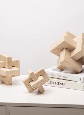 现代简约几何不规则大理石摆件售楼部样板间桌面黄洞石软装装饰品