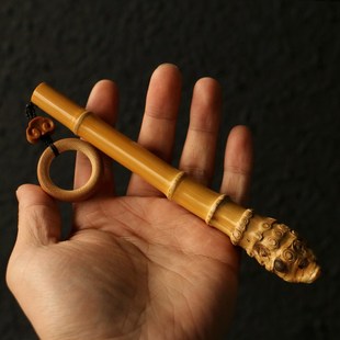 精品纯手工精磨天然满钉实心竹手把件竹根雕玉竹把玩竹节棍小手棍