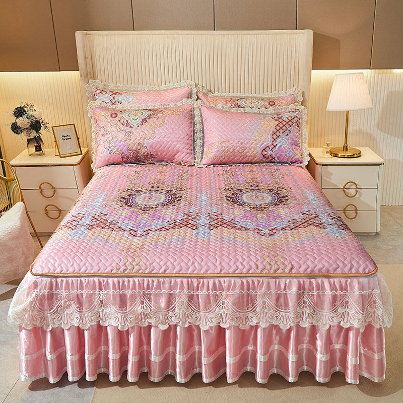 2023新款冰丝凉席三件套可拆卸水洗床裙款加厚席夏季空调席子折叠,床上用品,冰丝席,淘宝优惠券,粉丝福利购,淘宝优惠卷