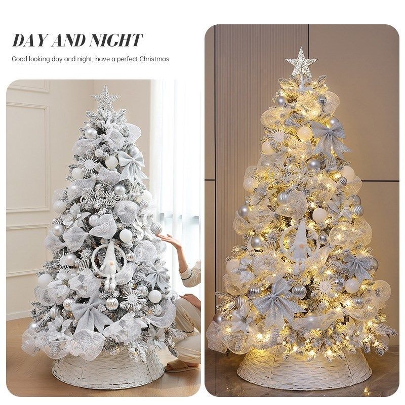 圣诞节装饰品2024新款圣诞树家用套餐白色植绒高级感场景布置摆件