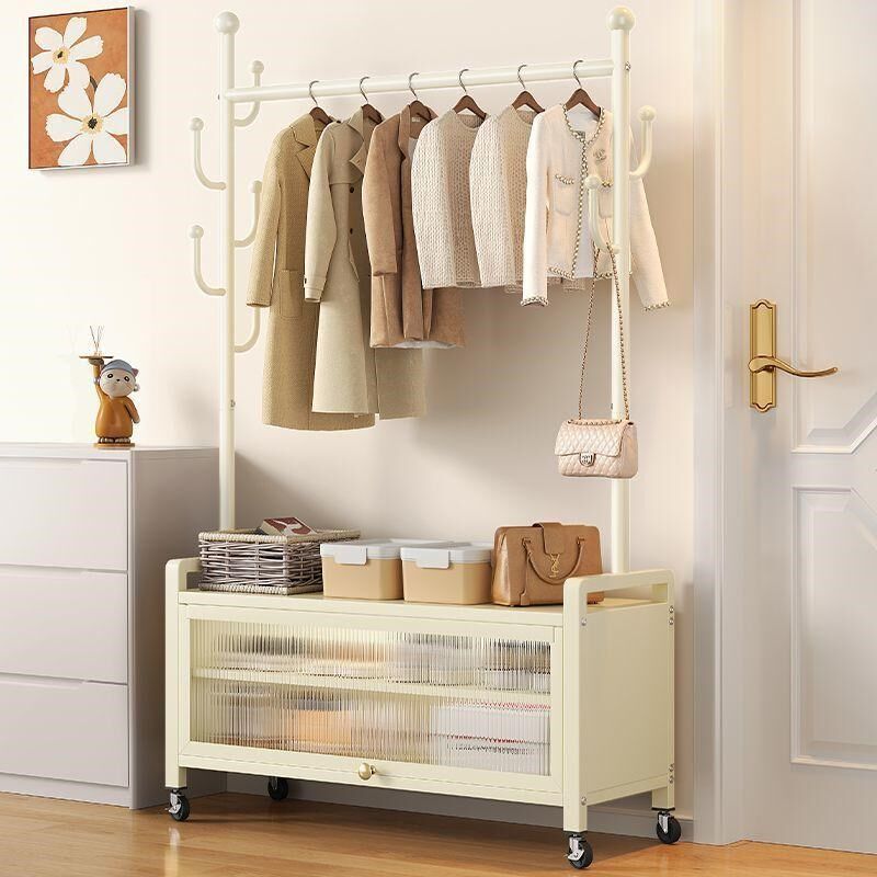 简易耐用衣帽架落地衣架加厚加粗可移动晾衣架收纳柜挂衣架二合一