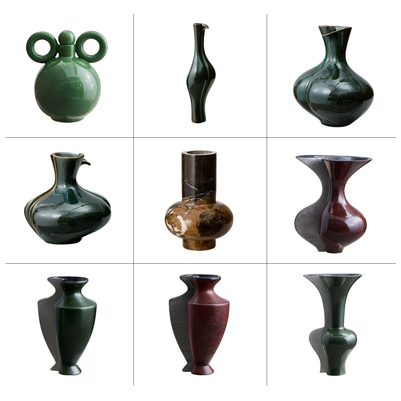 软装陶瓷花器高端大平层博古架家居饰品客厅茶几花器书房书柜摆件