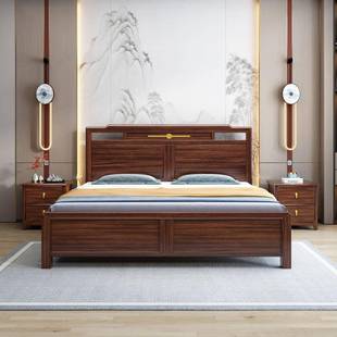 新中式木床家用床乌金木卧室床MEN头柜现代1.人5米1.8双床储实物