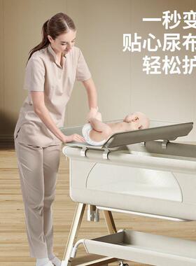 儿床可调布节高度可移动擦折拭JOJ拼接大摇床宝婴宝多功能叠尿台