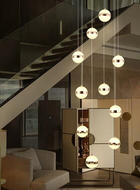 灯中山古寓中WPK镇现代简约楼梯长吊灯led别墅复式楼梯公旋转空吊