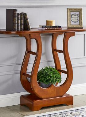 实木入户对门玄玄关走ZFO廊简约关桌台美式过道柜半圆正隔断柜轻