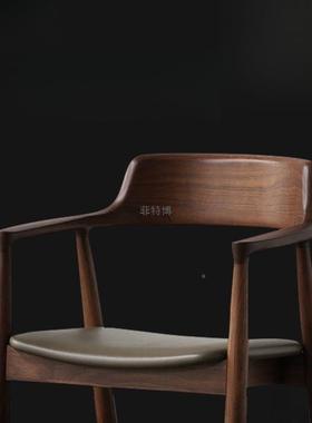 简约AVS黑色实木椅肯迪总统尼椅休广岛椅白蜡木餐厅餐洽谈椅闲靠
