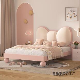 木儿童床现代孩主床粉色儿童卧室家BCX具软公包蝴蝶女结实新款储