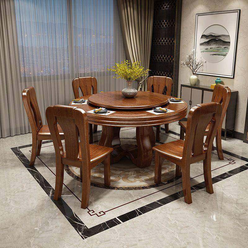 胡1.3，1.5木全实木转餐桌椅组合现代中型式家用大小户吃桃饭桌子