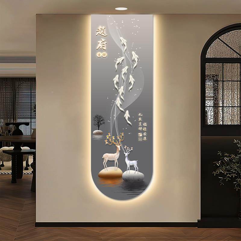 现代轻奢九鱼图玄关装画氏挂画饰走廊LDY7670姓档挂画入户正对门