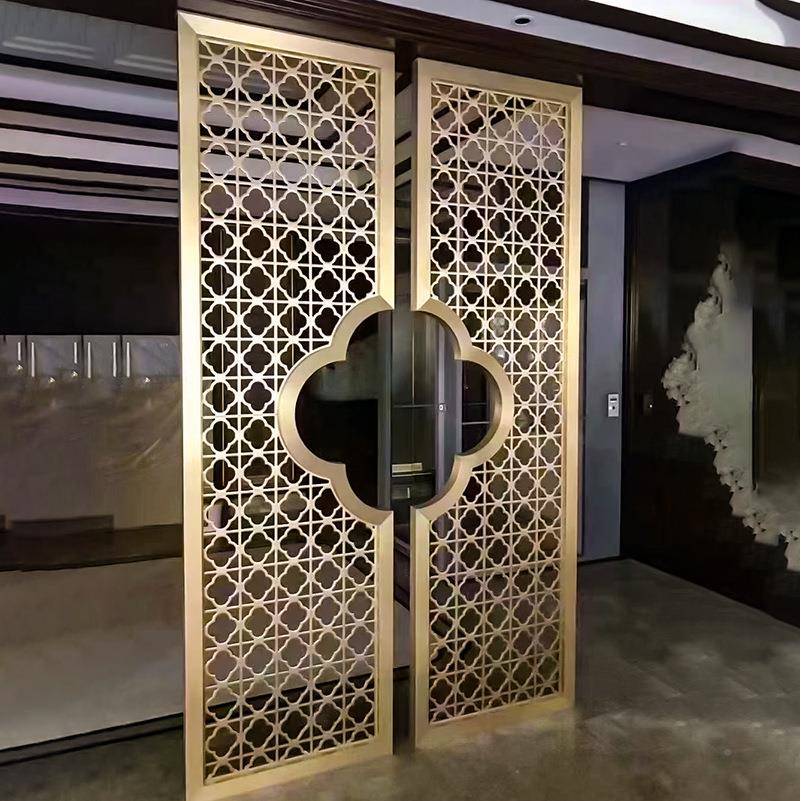 中式墅不锈钢风客厅隔断镂空不锈钢雕售楼部酒店别入户玄屏关遮花