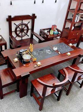 茶台船木茶桌夫实木功用桌厅椅IRD中式组合办公室客套装一家体茶
